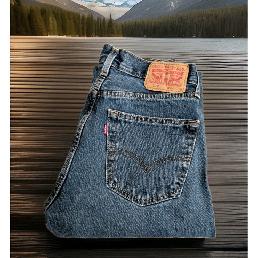 LEVI'S 505 DENIM BLUE JEANS 100% COTTON MENS SIZE 30X30-(29X28 actual) EUC